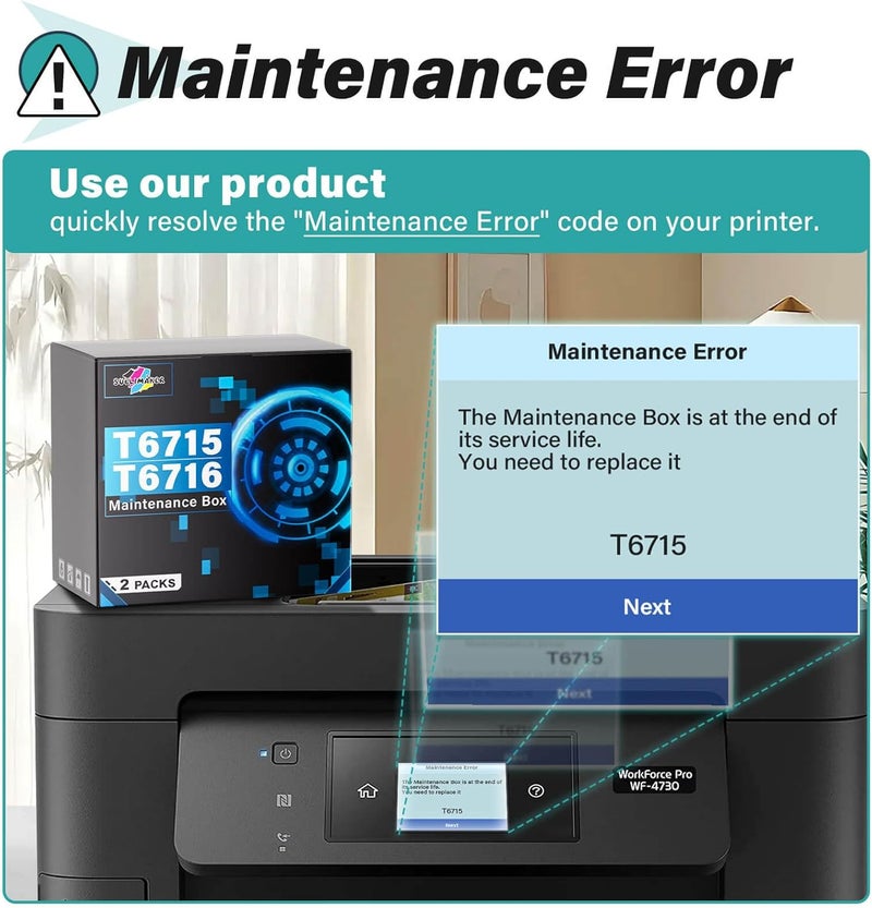 SUBLIMAKER T6715 T6716 Ink Maintenance Box Compatible Replacement for Epson Workforce Pro WF-4730 WF-4740 WF-4720 WF-4734 WF-4830 WF-4820 WF-3820 EC-4020 EC-4030 WF-4833 Printers, 6715 Maintenance Box (2 Packs) - Image 2